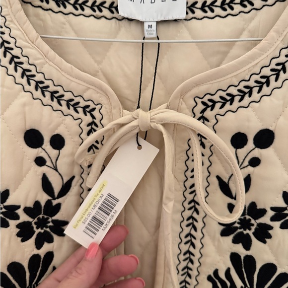 Cream Quilted Jacket with Black Floral Embroidery NWT - Picture 4 of 6